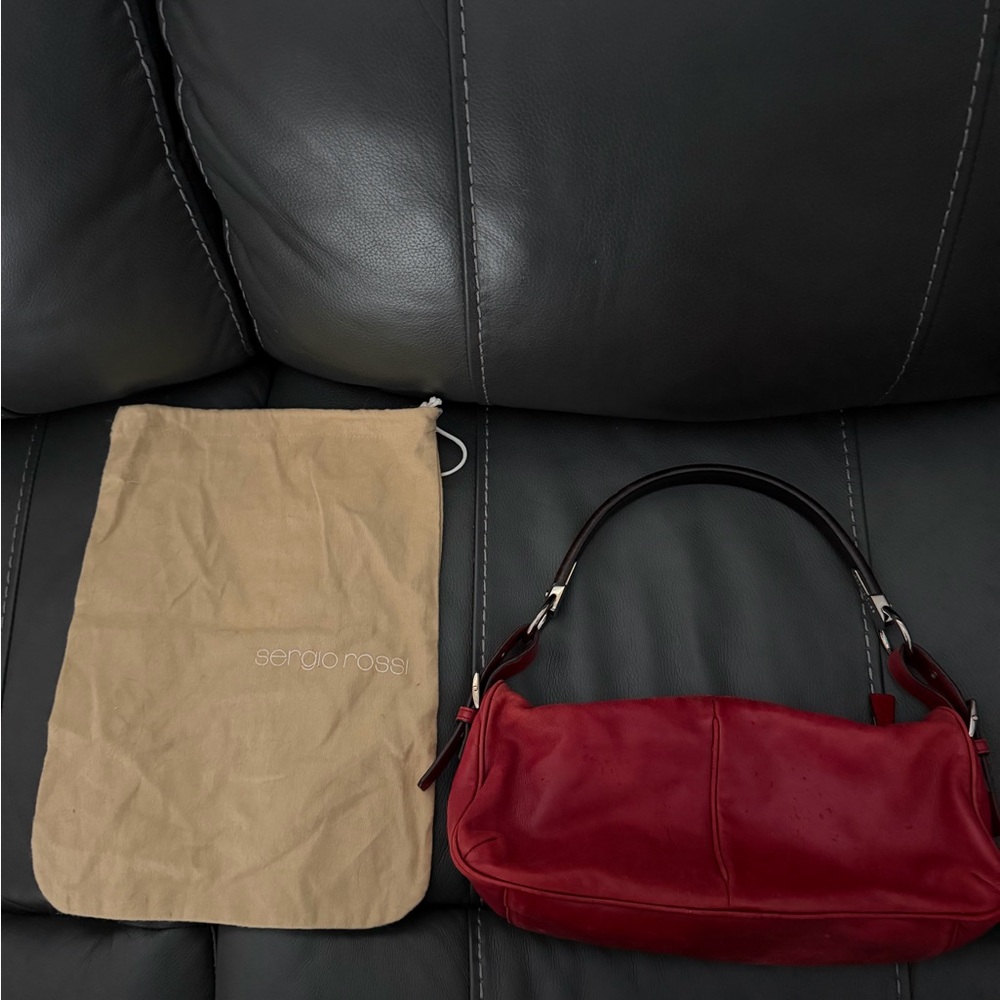 Sergio Rossi Deep Red Shoulder Bag Distressed Leather
